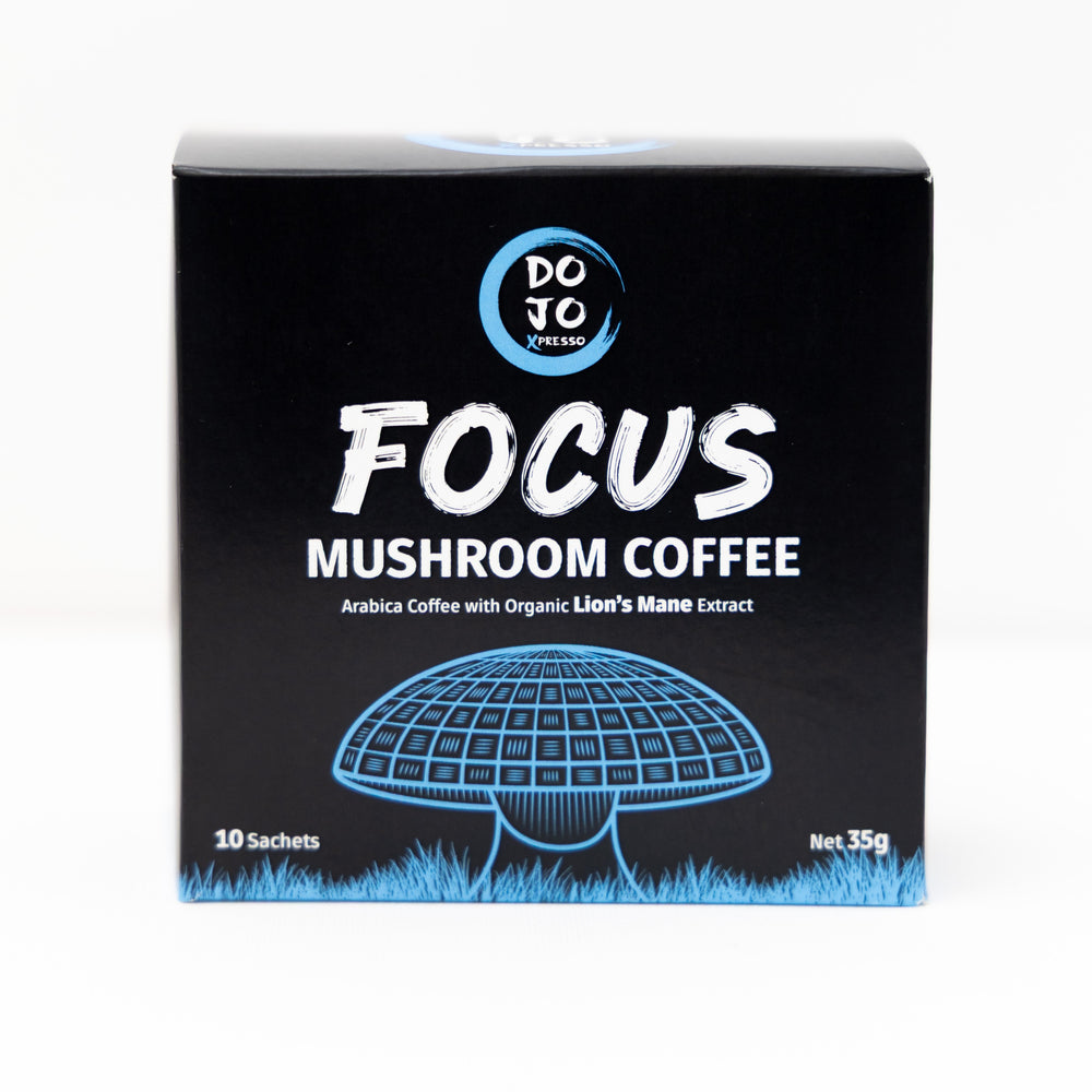 DOJO Focus Lion's Mane mushroom coffee carton, front of pack