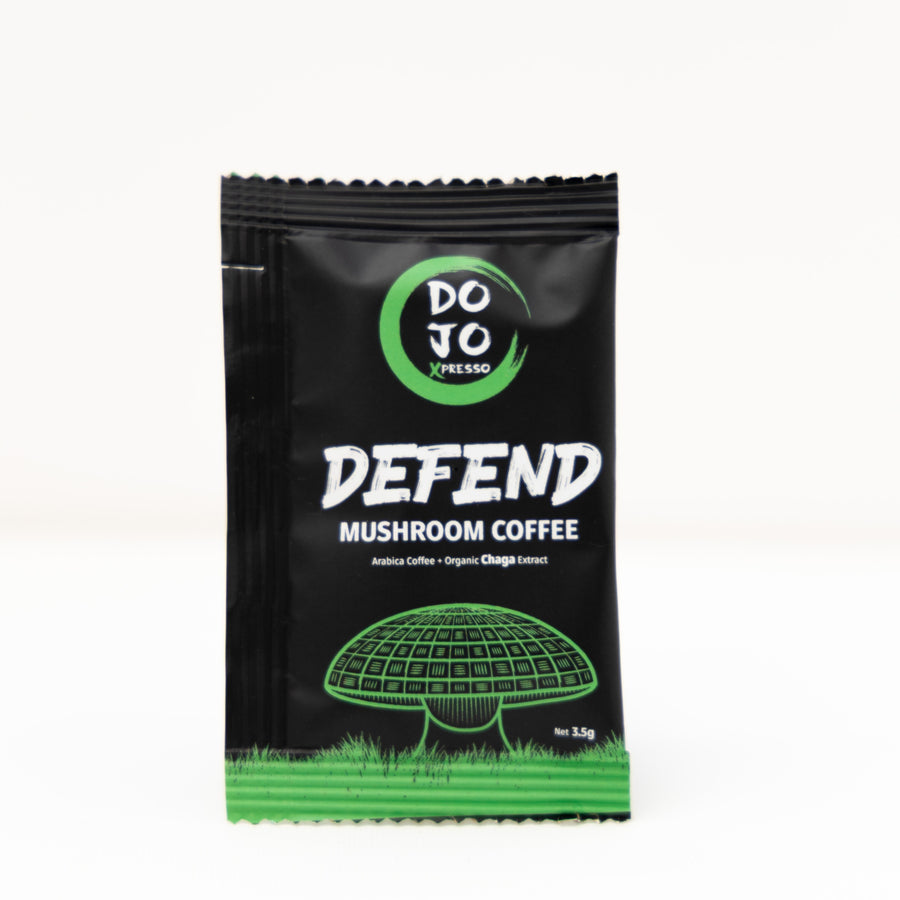 DOJO Defend single-serve mushroom coffee sachet