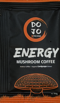 DOJO Energy single-serve mushroom coffee sachet