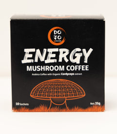 DOJO Energy Cordyceps mushroom coffee carton, front of pack