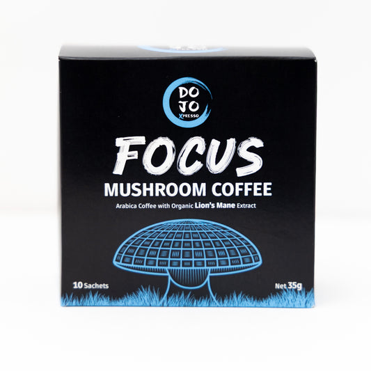 DOJO Focus Lion's Mane mushroom coffee carton, front of pack