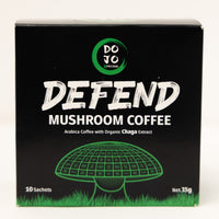 DOJO Defend Chaga mushroom coffee carton, front of pack