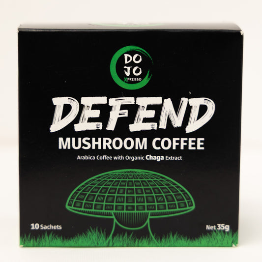 DOJO Defend Chaga mushroom coffee carton, front of pack