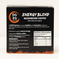 Back of DOJO Energy carton — ingredients and brewing instructions