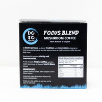 Back of DOJO Focus carton — ingredients and brewing instructions