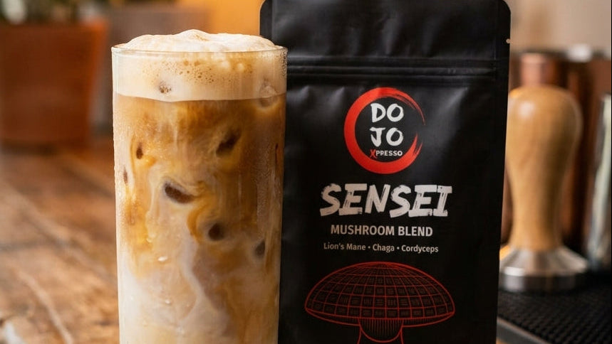 DOJO Xpresso Sensei mushroom blend prepared as a latte